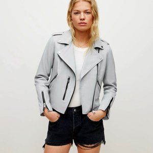 All Saints fern biker real leather jacket coastal blue UK4 US0